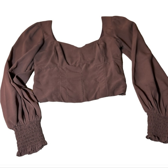 Abercrombie & Fitch Chocolate Brown Square Neck Crop Blouse - Picture 2 of 4